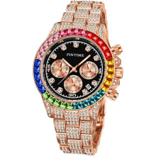 WoFull Diamond Watch and Colorful Dial Crystal Stainless Steel Bracelet Wrist Watch