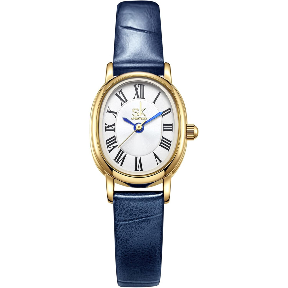 Veanxin Retro Oval Women Dial Watch Leather Strap Elegant Wristwatch