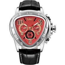 men Triangle Racing Dial Mechanical Wrist Watch Waterproof Golden Skeleton Dial Automatic Movemen t Leather Watch