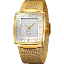 men Square Watch Thin Case Watch for Mesh Band Watch Date Waterproof Wristwatch
