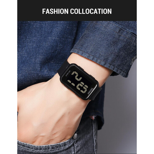 Square Digital Watch Big Numbers Dial Waterproof LED Watches 1