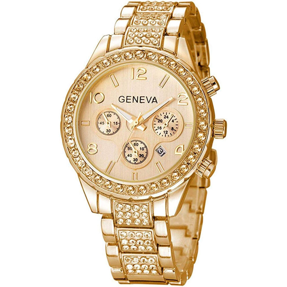 Veanxin Crystal Diamond Watches Digital Rose Gold Silver Stainless Steel Watch Silver,Gold
