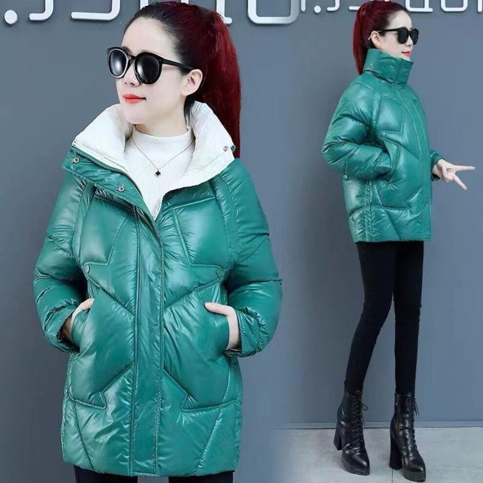 (green, M) Cotton-padded Women&apos;s Long Korean Version of Loose Large Size Standing Collar Cotton-padded Jacket Winter New Style Fashion Cotton-padded Jacket