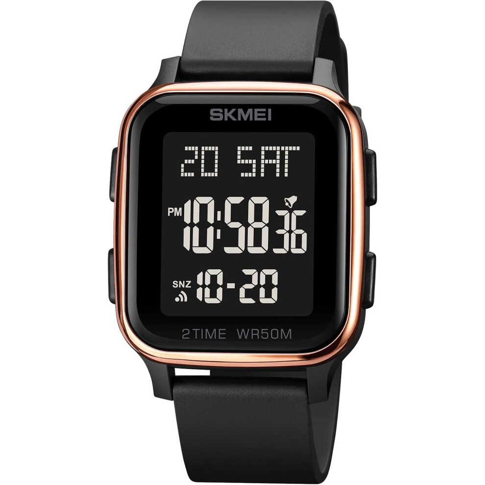 Square Face Digital Watch 50M Waterproof Led Wristwatch Light 6953698797513