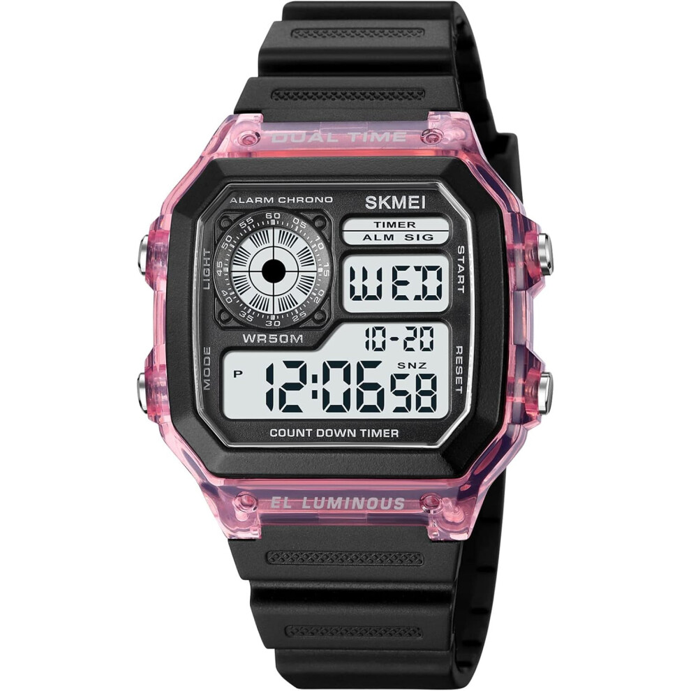 Square Face Digital Watch 50M Waterproof Led Wristwatch Light 6953698797599