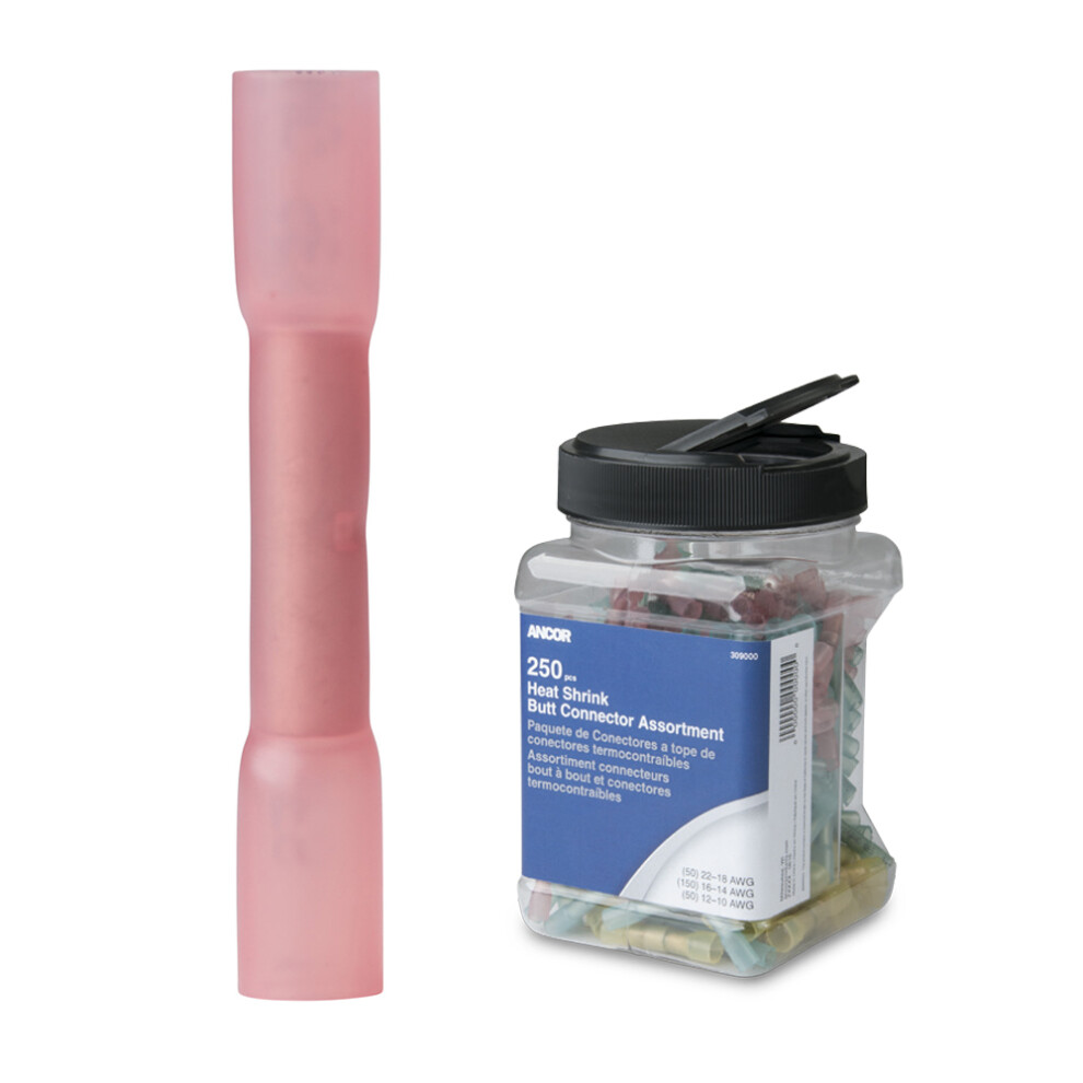 Ancor 22-18 Awg Heat Shrink Butt Connector - 250-Pieces - Jar
