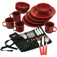 Coleman Service de table en mail 24 pices, vaisselle et ustensiles durables pour le camping et l'extrieur, passe au lave-vaisselle avec pochet