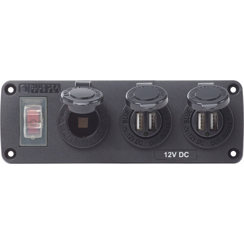 Blue Sea 4365 Accessory Panel 12V Socket & 2X Dual Usb