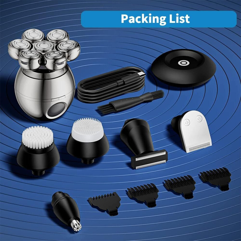 (as the picture, Cordless Rechargeable) 5-in-1 Electric Head Shaver For Bald Men Rotary Design Head Shavers Electric Men&apos;s Grooming Kit With Rotary Blades, Clippers, Nose Trimmer Cordle