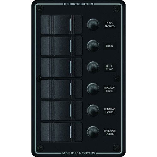 Blue Sea 8373 Water Resistant 6 Position-Black-Vertical Mount Panel