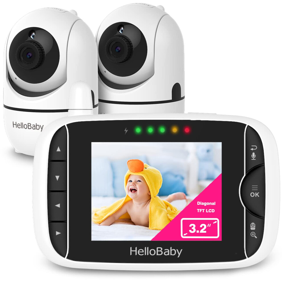 Hellobaby Video Baby Monitor With 2 Cameras And Audio. Baby Monitor With Remote Pan/Tilt/Zoom, Vox Mode, Night Vision, 2-Way Talk, 8 Lullabies Hallobaby