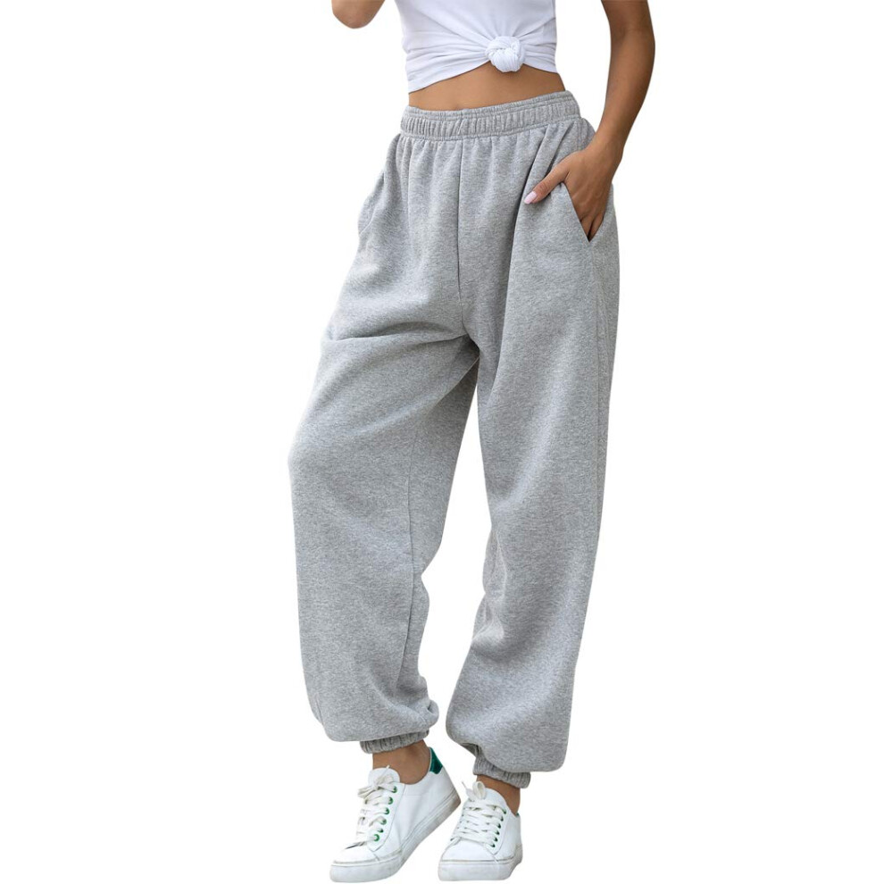 Pantalon de surv   tement taille haute pour femme HeSaYep Pantalon de jogging actif pour entra   nement Pantalon de d   tente ample Gris M
