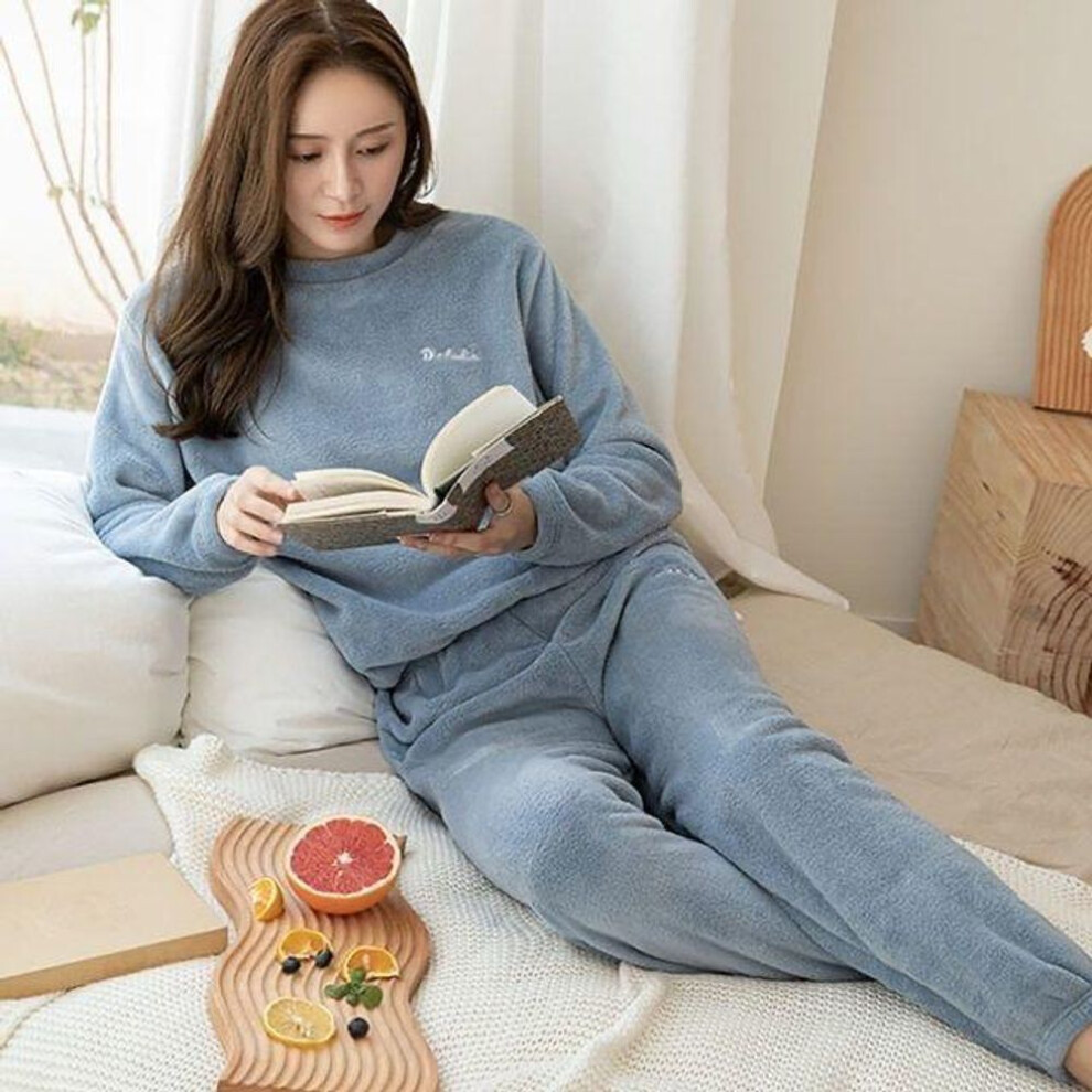 (5XL, blue) 40-115kg Large Sizes 5xl Women&apos;s Pajama Tops Warm Flannel Pajamas Sleepwear Home Wear Thick Winter Velvet Female Plush Pajamas Sweatshirt Hoodies