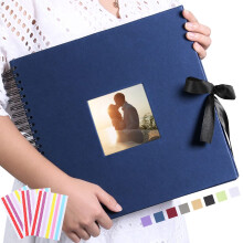 Vienrose Album foto cu autocolante pentru col?uri 12x12 inchi DIY cu coperta Buzunar foto 80 de pagini Panglica de matase Album cartonat pentru c