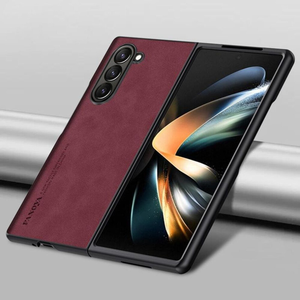(wine red, Samsung Z Fold5) Leather Skin Feeling Case For Samsung Z Flip Fold 5 4 3 Moto Razr 40 Ultra Shockproof Phone Cover
