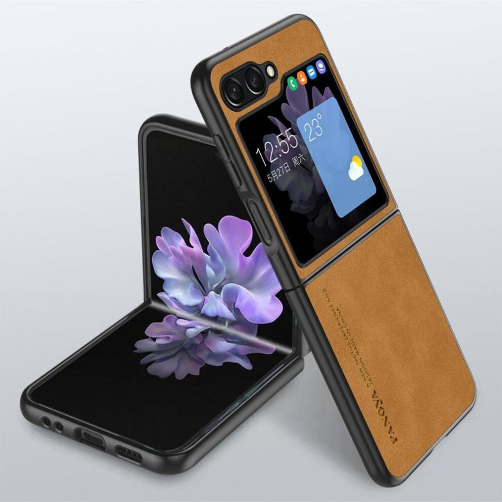 (brown, Samsung Z Flip4) Leather Skin Feeling Case For Samsung Z Flip Fold 5 4 3 Moto Razr 40 Ultra Shockproof Phone Cover