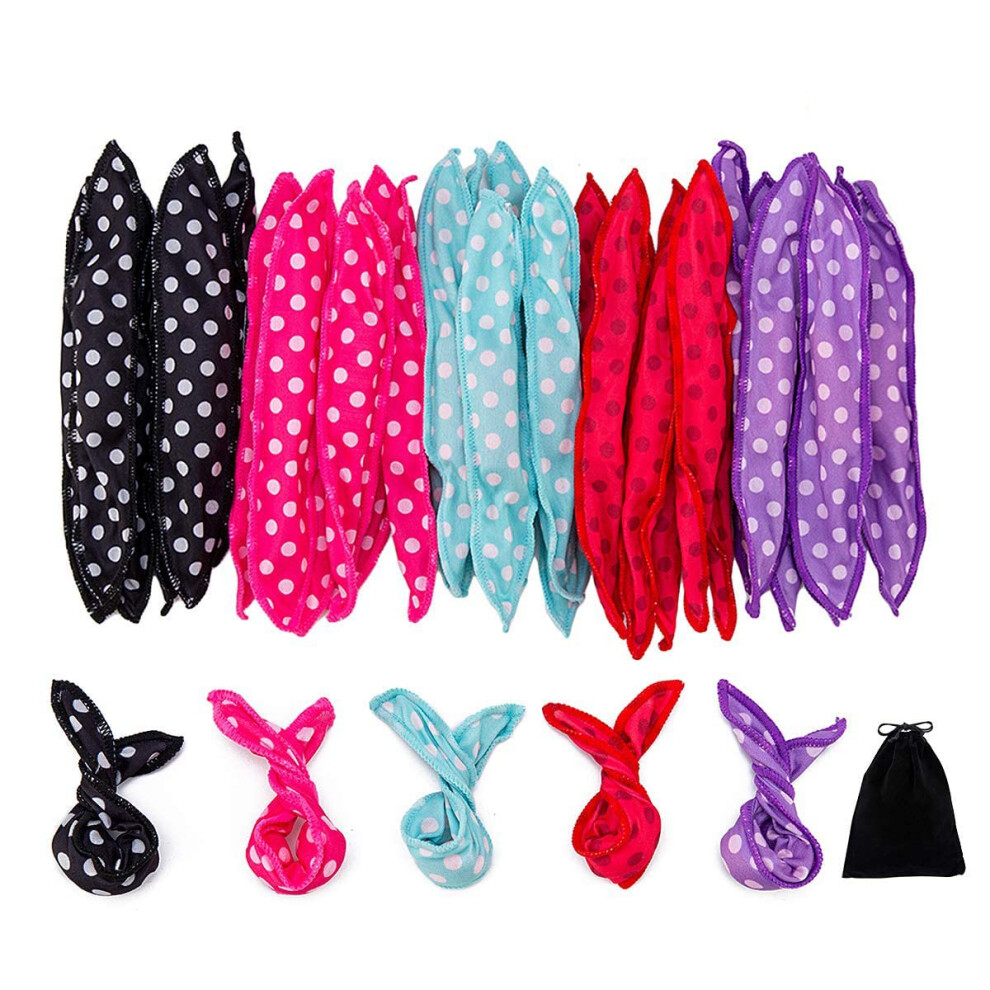 30 Pieces Hair Curler Rollers DIY Night Sleep Foam Hair Styling Tools Flexible Soft Sponge Pillow Hair Rollers With Storage Bag (5 Colors)