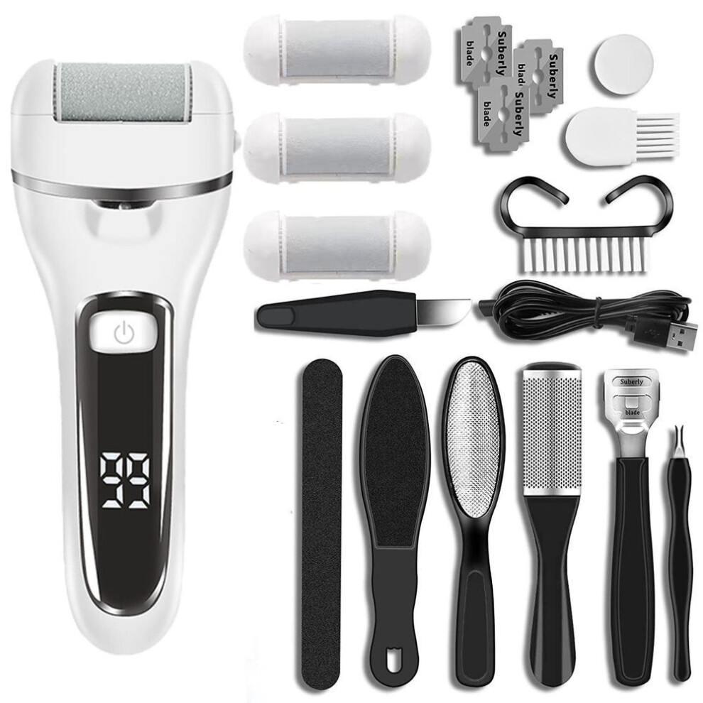 (white, 1 set) Electric Foot File Callus Remover For Feet Rechargeable Foot Care Pedicure Kit Professional Foot Spa Kit For Remove Cracked Heels Calluses & Dead