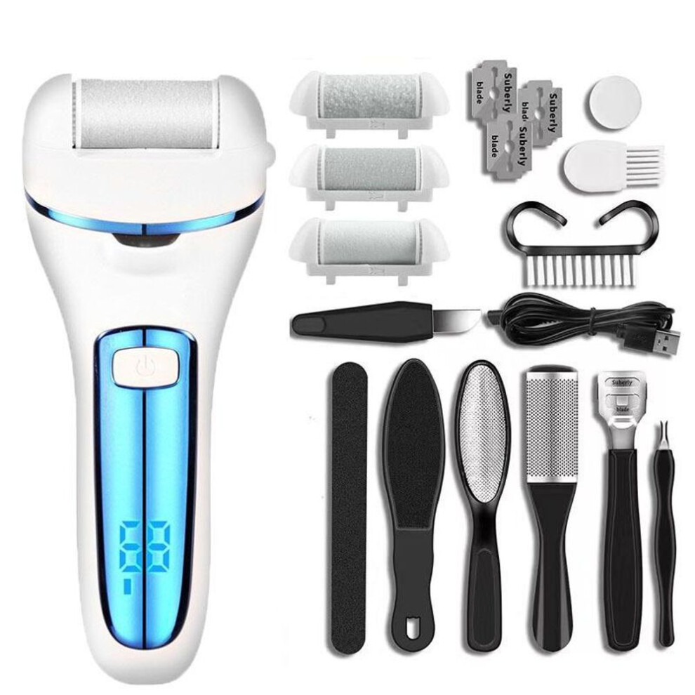 (blue, 1 set) Electric Foot File Callus Remover For Feet Rechargeable Foot Care Pedicure Kit Professional Foot Spa Kit For Remove Cracked Heels Calluses & Dead