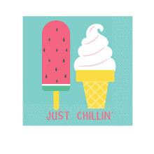 Multicolor vibrant Just Chillin 'Paper Beverage Napkins - 5 """" ""x 5"" ""16CT - Durable et absorbant - Accessoire de fete accrocheur pour la celebra