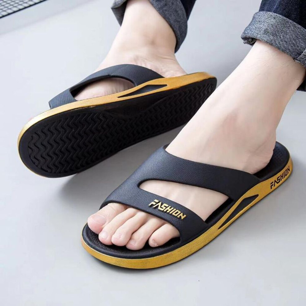 (gold, 40-41) Order Two Size Up,pvc Slides Summer Men&apos;s Sports Slippers Outer Wear Bathroom Anti-slip Sandals Outdoor Beach Fashion Comfortable Outdoor Slipper
