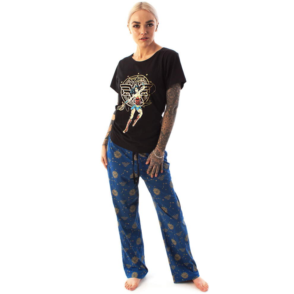 DC Comics Short Sleeve Long Leg Pyjama Set (Womens Black)