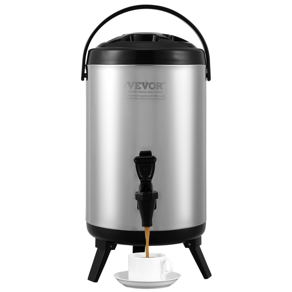 VEVOR Stainless Steel Insulated Beverage Dispenser 2 Gallon 7.6 Liter Thermal Hot and Cold Drink Server Dispenser with Spigot Handle Food-grade for Ho