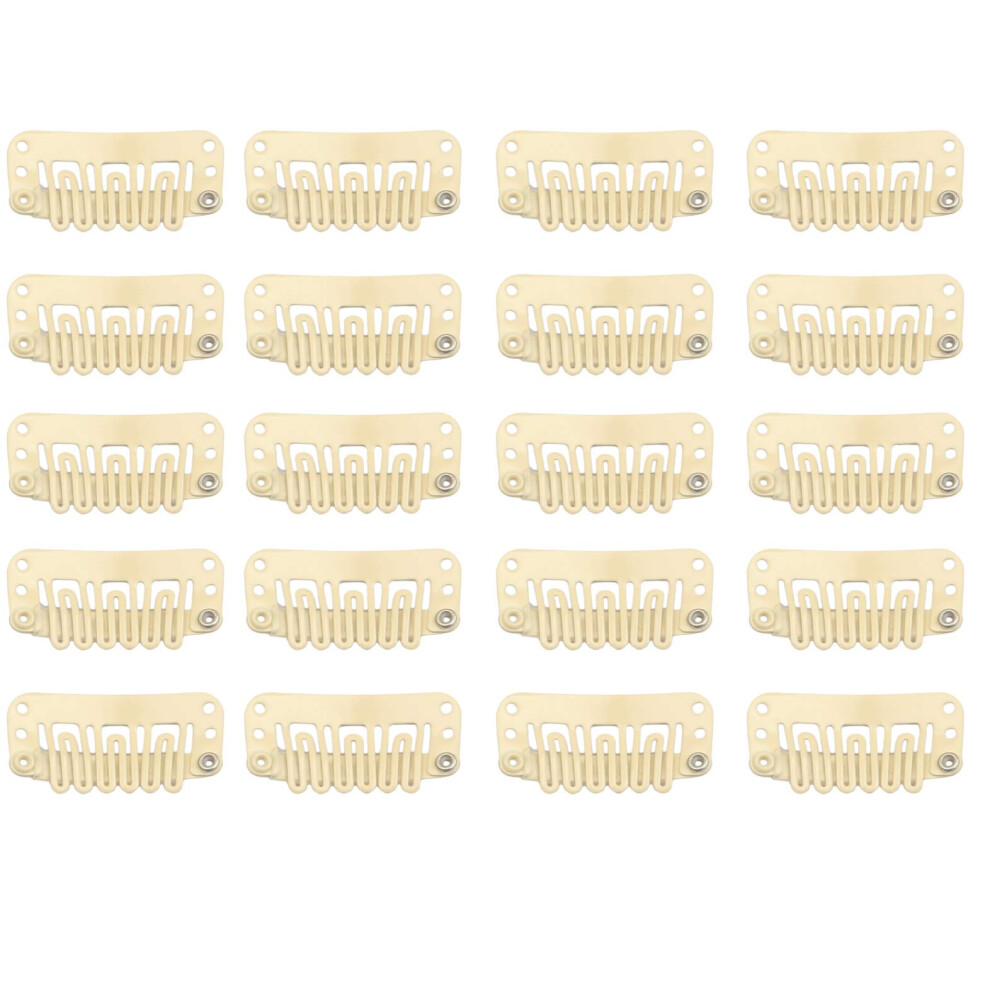 Feihong Unisex Cream 20Pcs Hair Extension Clips Ushaped 6Teeth 3.2Cm Stainless Snap Clips For Wigs Hair Extensions Hairpieces T Oupee (Beige)