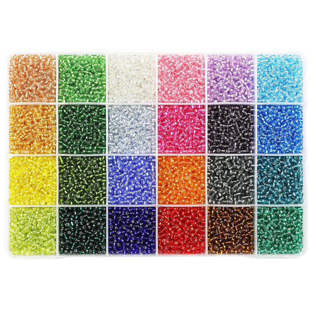 KERGAEN Maat 3mm Zilveren Gevoerde Glazen Zaadkralen Ongeveer 6800 stuks in Opbergdoos 80 Kleine Ambachtelijke Zaadkralen voor Armband Oorbel Jood