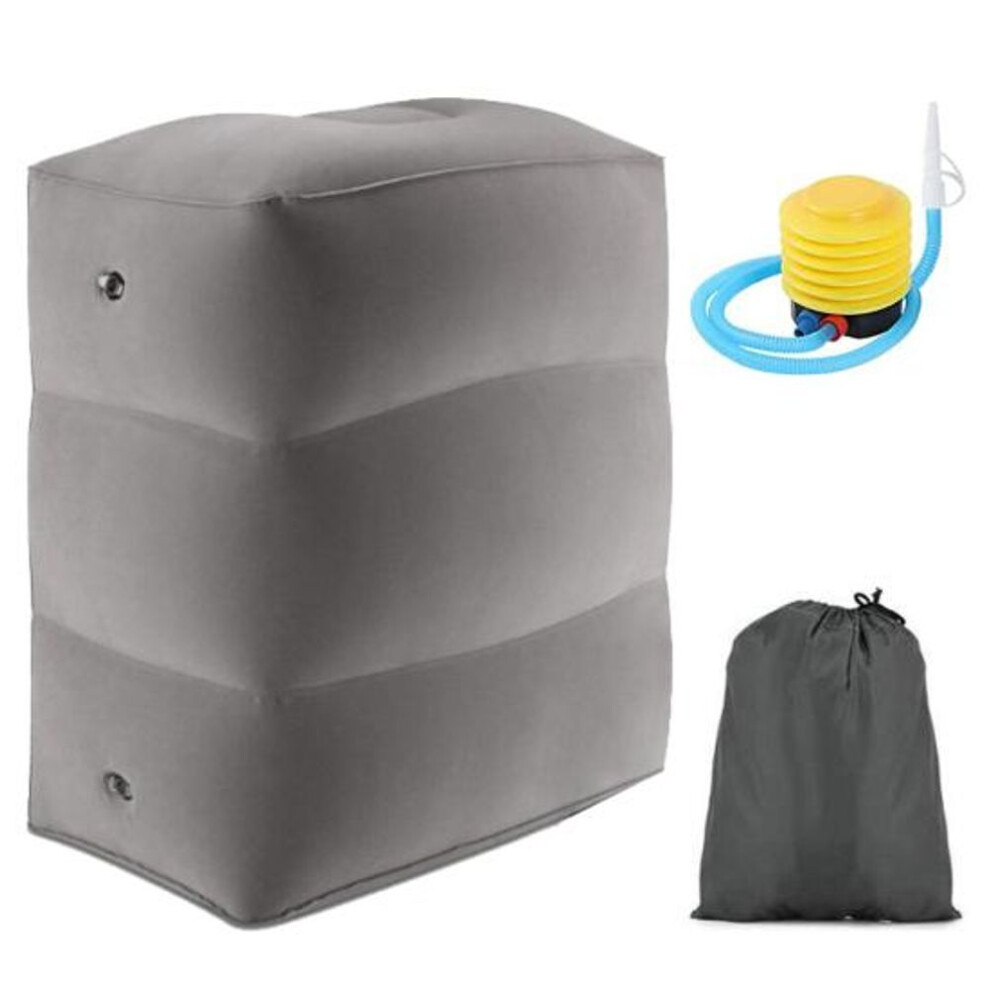 (grey) Inflatable Foot Rest Pillow With Pump 3 Layers Portable Adjustable Height Adults Kids Car Train Air Plane