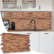(Natural Brown, Set of 14) 3D Wall Panels (95.5x48cm) - Stone Slate Effect Wall Panelling