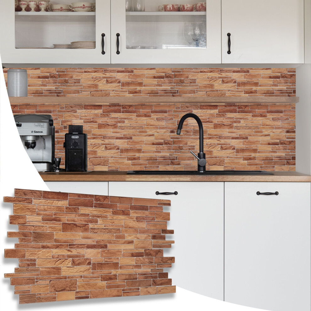 (Natural Brown, Set Of 16) 3D Wall Panels (95.5X48cm) - Stone Slate Effect Wall Panelling 5060947057609