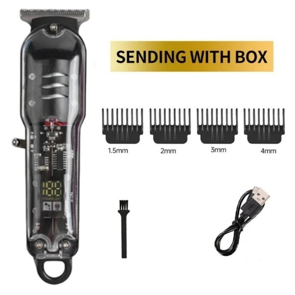 (black) Rechargeable Hair Clippers Professional Hair Clippers Transparent Electric Hair Trimmers For Men Cordless Hair Cut Machine