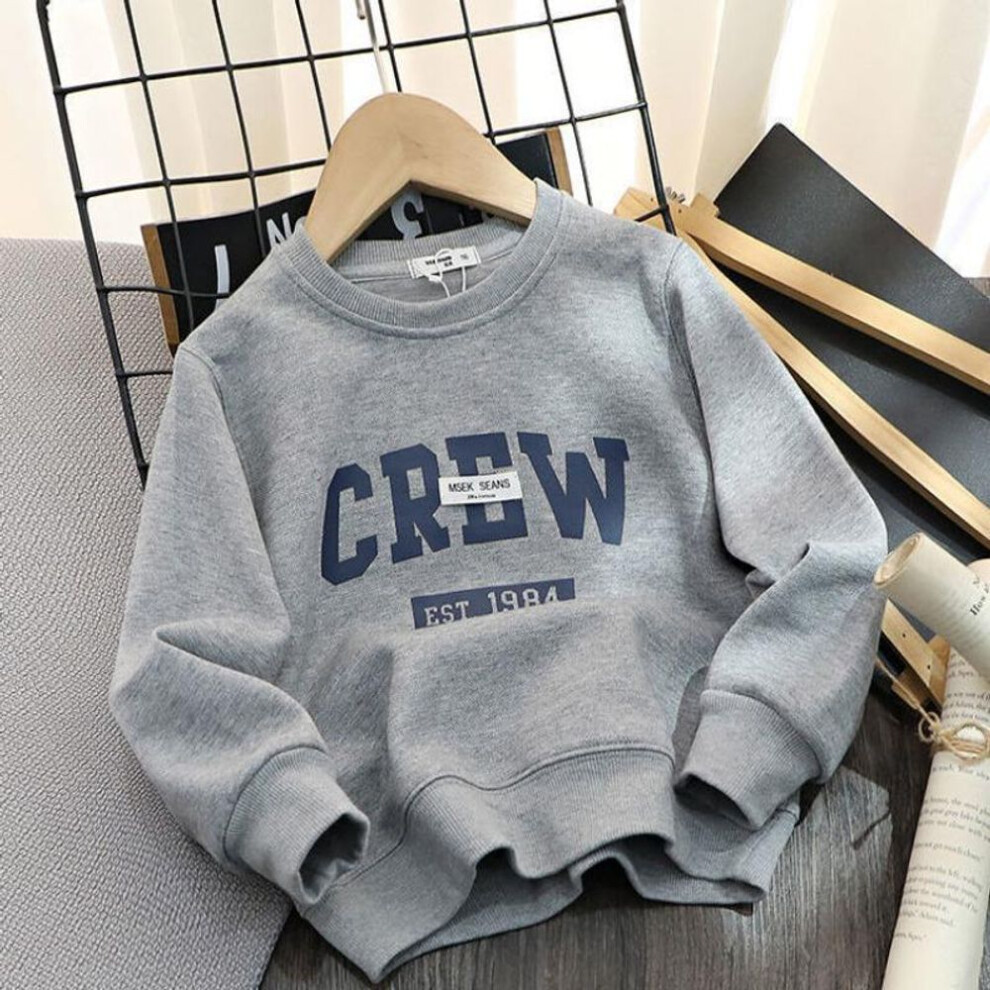(grey, 110) Cotton Children&apos;s Clothing, Boys&apos; Letter Printed Hoodie, Loose and Versatile Casual Western-style T-shirt, Spring and Autumn Thin Top