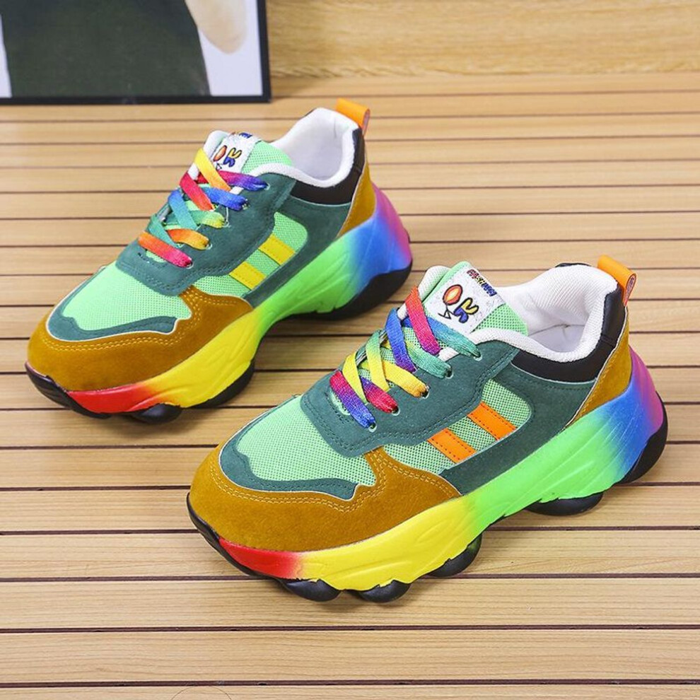 (green, 35) Women&apos;s Colorful Old Daddy Shoes Hip-hop Street Sneakers Spelling Color Casual Muffin Women&apos;s Shoes Large Size Non-slip Breathable Women&apo
