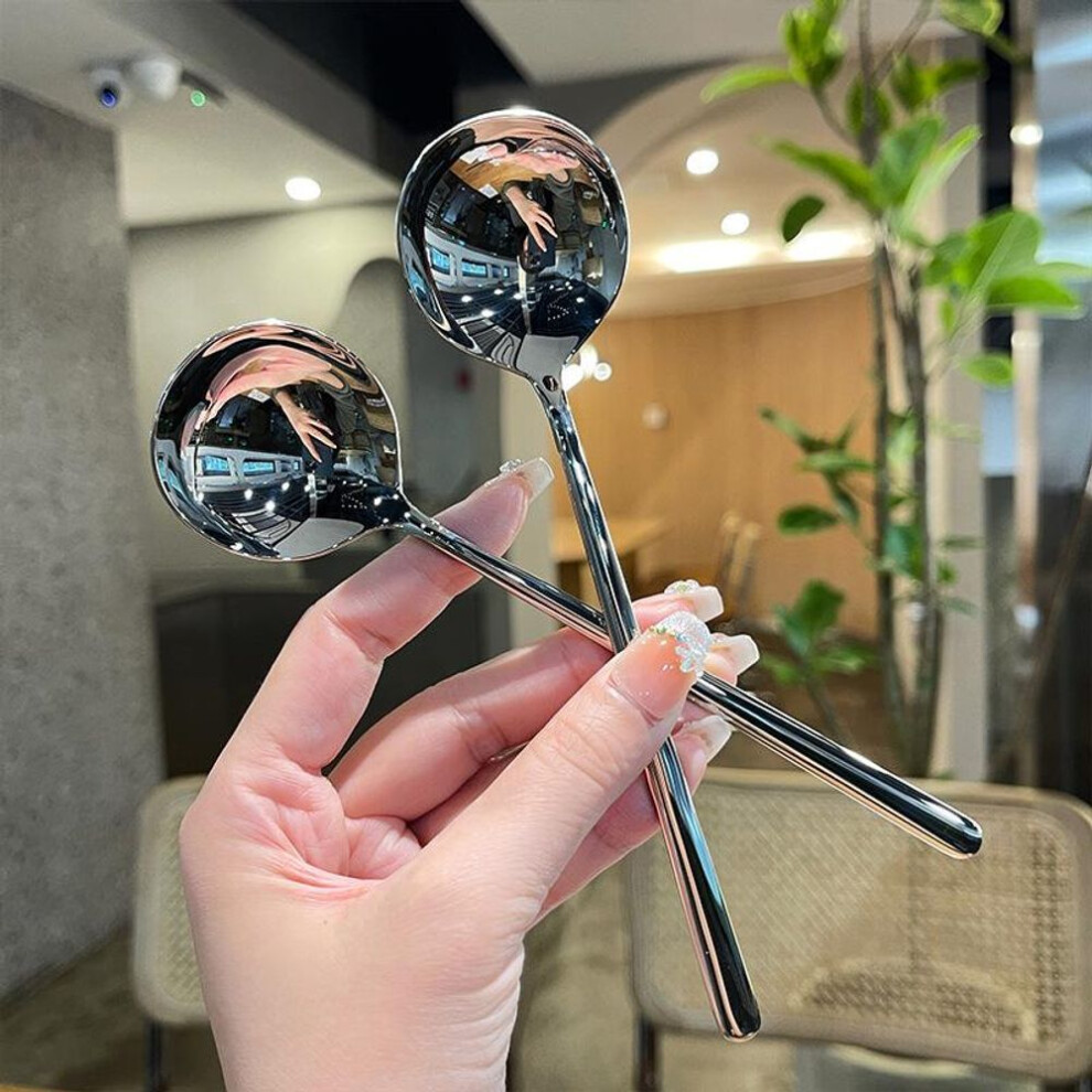 Long-handled Soup Spoon Stainless Steel Dessert Spoon Round Western Soup Spoon For Ice Cream Dessert Rice Salad Dinnerware