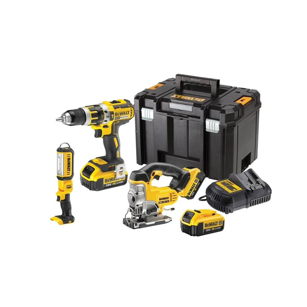 Dewalt DCK364M3T XR 18V Combi Drill, Jigsaw, LED Torch - 3 x 4.0ah Batteries