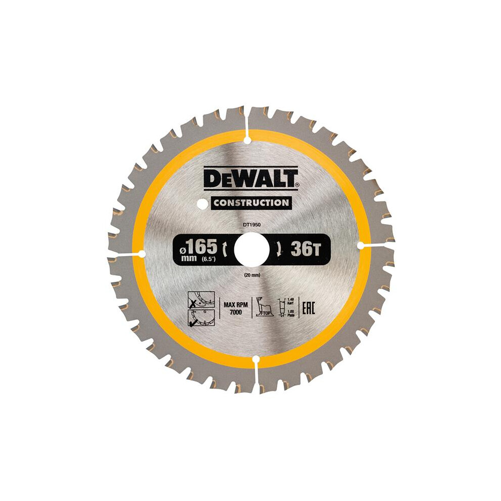 DEWALT DT1950-QZ Cordless Construction Trim Saw Blade 165 x 20mm x 36T DEWDT1950QZ