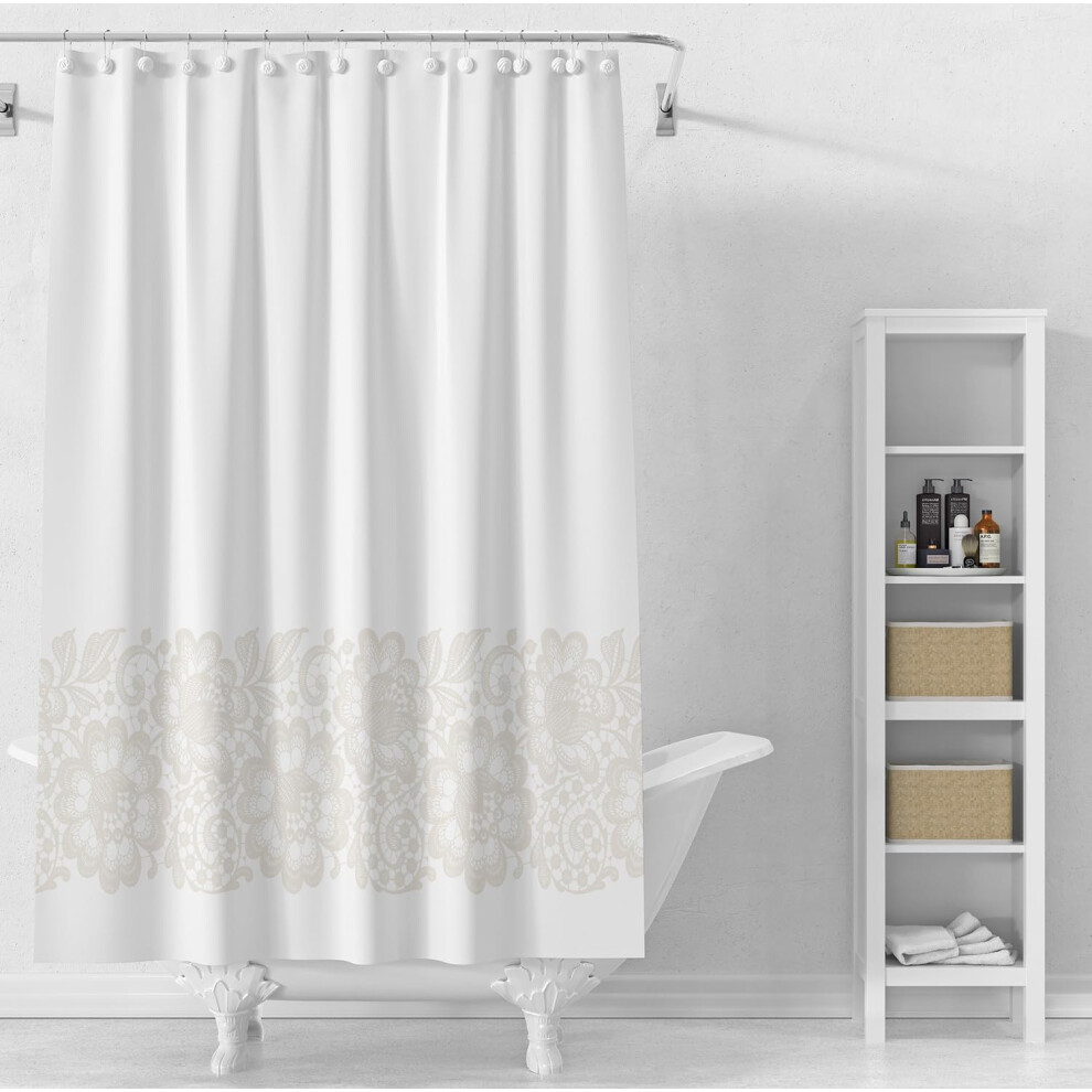 Jssablo Rideau De Douche En Peva Imperm Able Motif Floral Beige Avec 3 Aimants Robustes Et 12 Illets Antirouille 72 X 7-image