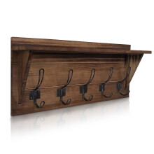 HBCY Creations Cabide de Madeira Sólida Marrom com Prateleira, 5 Ganchos, 24" - Cozinha, Entrada, Banheiro