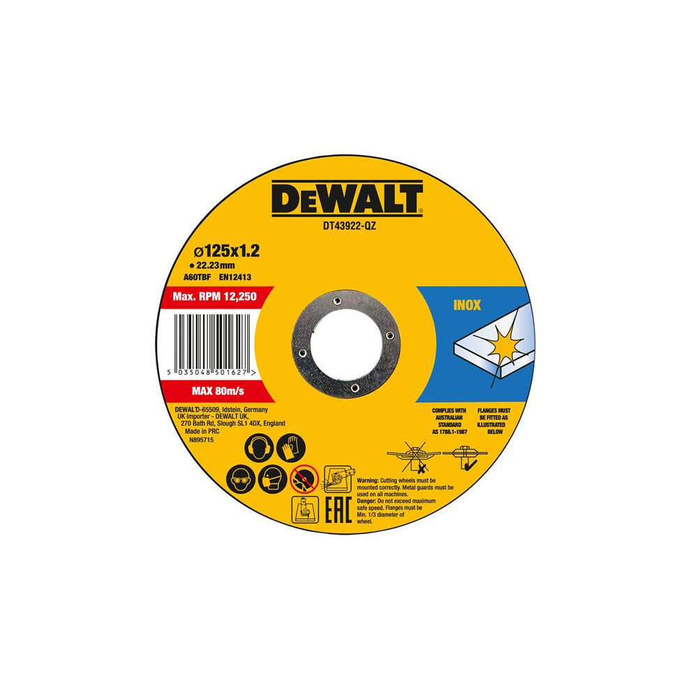 Dewalt Dt43922-Qz Metal Cutting Disc 125 X 1.2 X 22.23Mm Dewdt43922qz