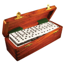 Marion Domino Double Six Two Tone Black  White Jumbo Tournament Professional Size with Spinners in Dovetail Sheesham Wood Box