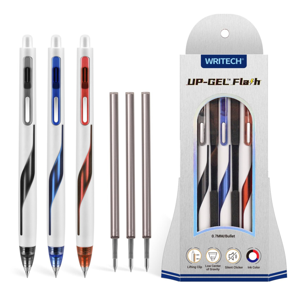 Schrijftechniek Writech Retractable Gel Ink Pens: Low Center Of Gravity 0.7Mm Medium Point Pen Multicolor With Refills No Smear Silent Click Black/Blue/Red