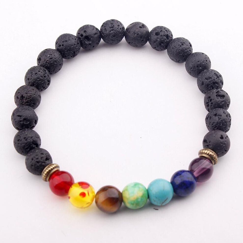 (as the picture, Chakra) Natural Volcanic Stone Bracelet Perfume Essential Oil Diffuser Bracelet Women Fashion Beaded Bracelets Gifts For Valentines Day GZDL