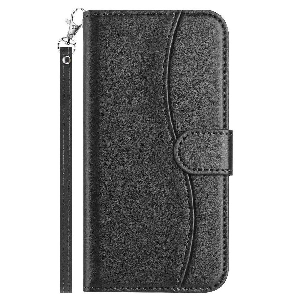 (Black) Flip Case For Iphone 16E Card Slots Holder Colorful Pu Leather Wrist Strap Shockproof Black 764549542307