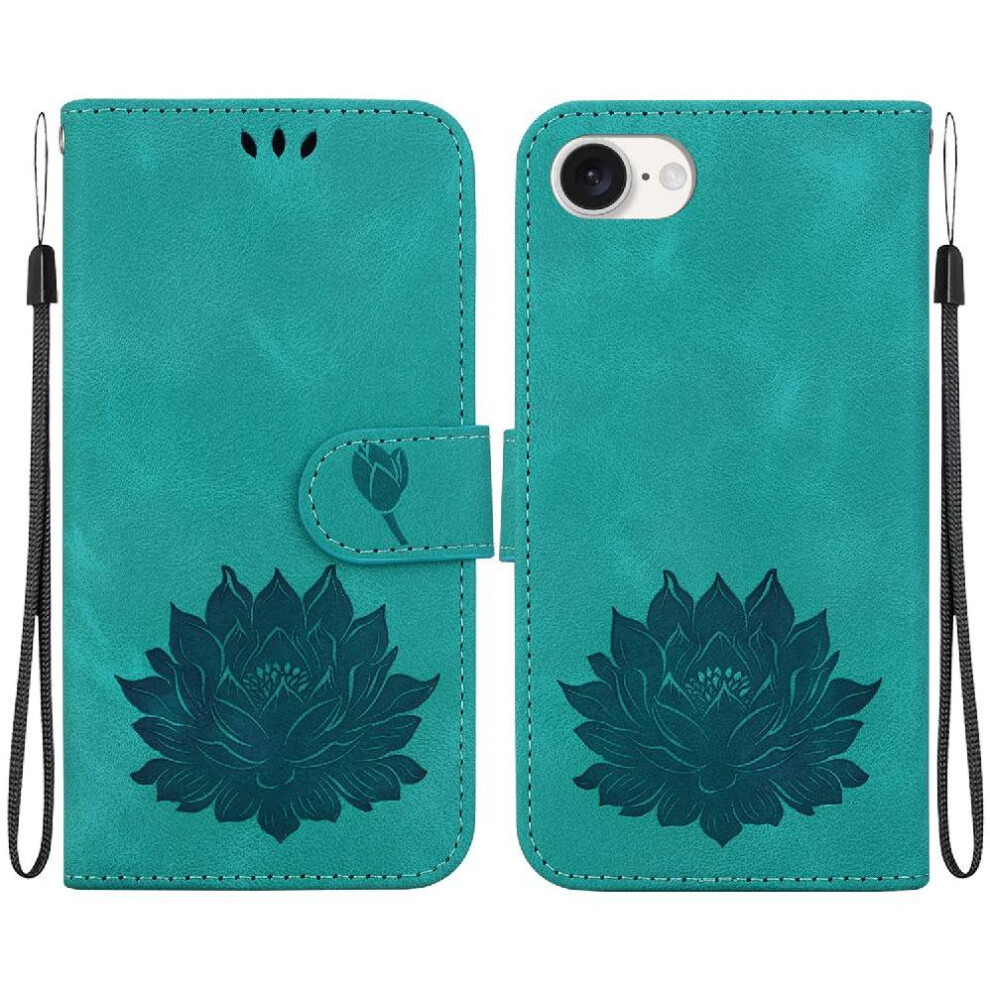 (Green) Flip Case For Iphone 16E Relief Lotus Flower Wallet Kickstand Kickstand Magnetic Green 764549542758