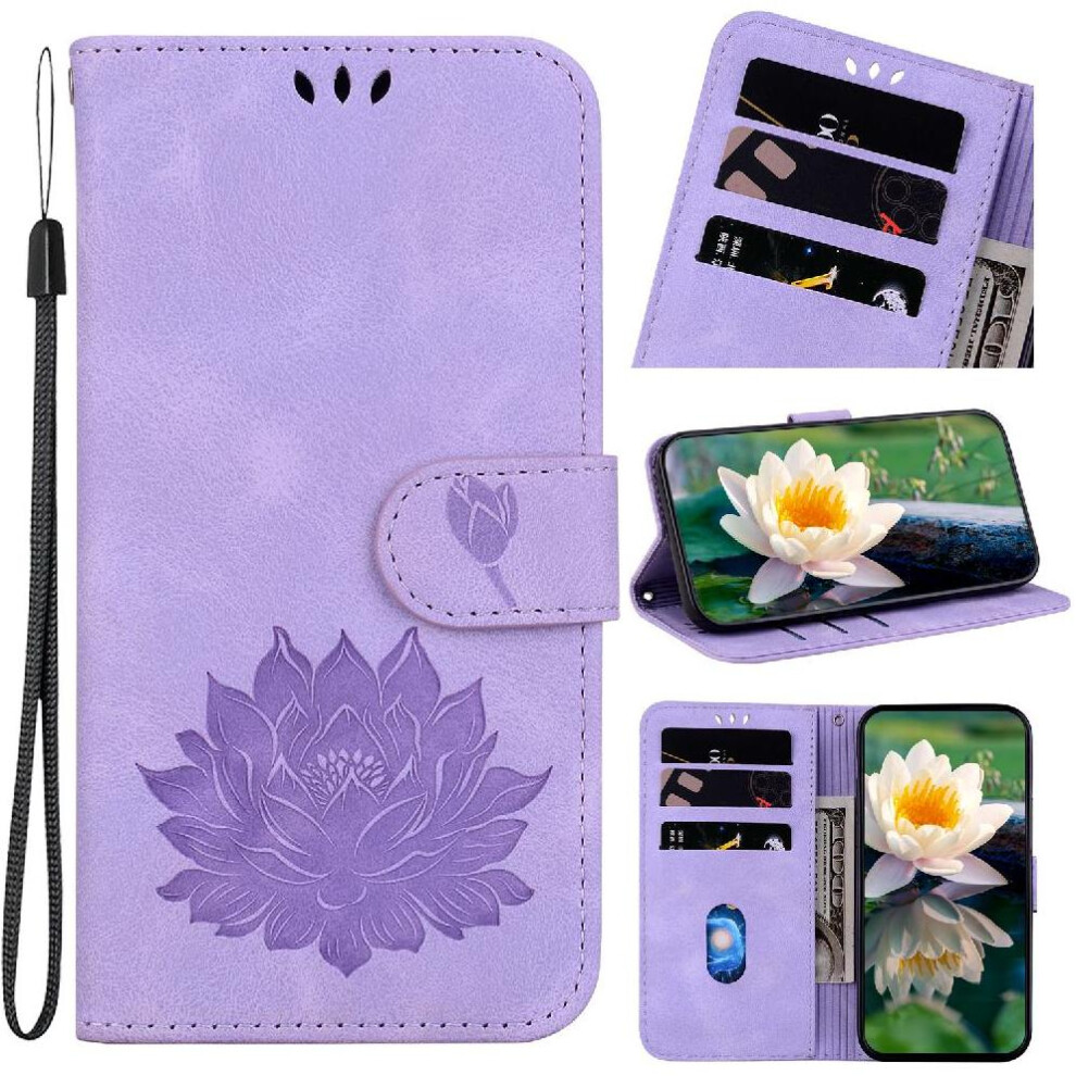 (Purple) Flip Case For Iphone 16E Relief Lotus Flower Wallet Kickstand Kickstand Magnetic Purple 764549542765