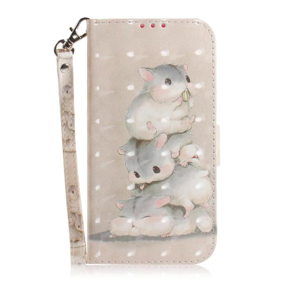 (C5 ) 3D Painted Protective Case For Iphone 16E Wallet Card Slots Lanyard Magnetic Closure Pu Leather 764549542826