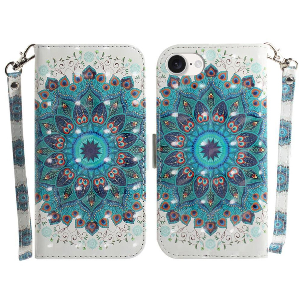 (C3 ) 3D Painted Protective Case For Iphone 16E Wallet Card Slots Lanyard Magnetic Closure Pu Leather 764549542802