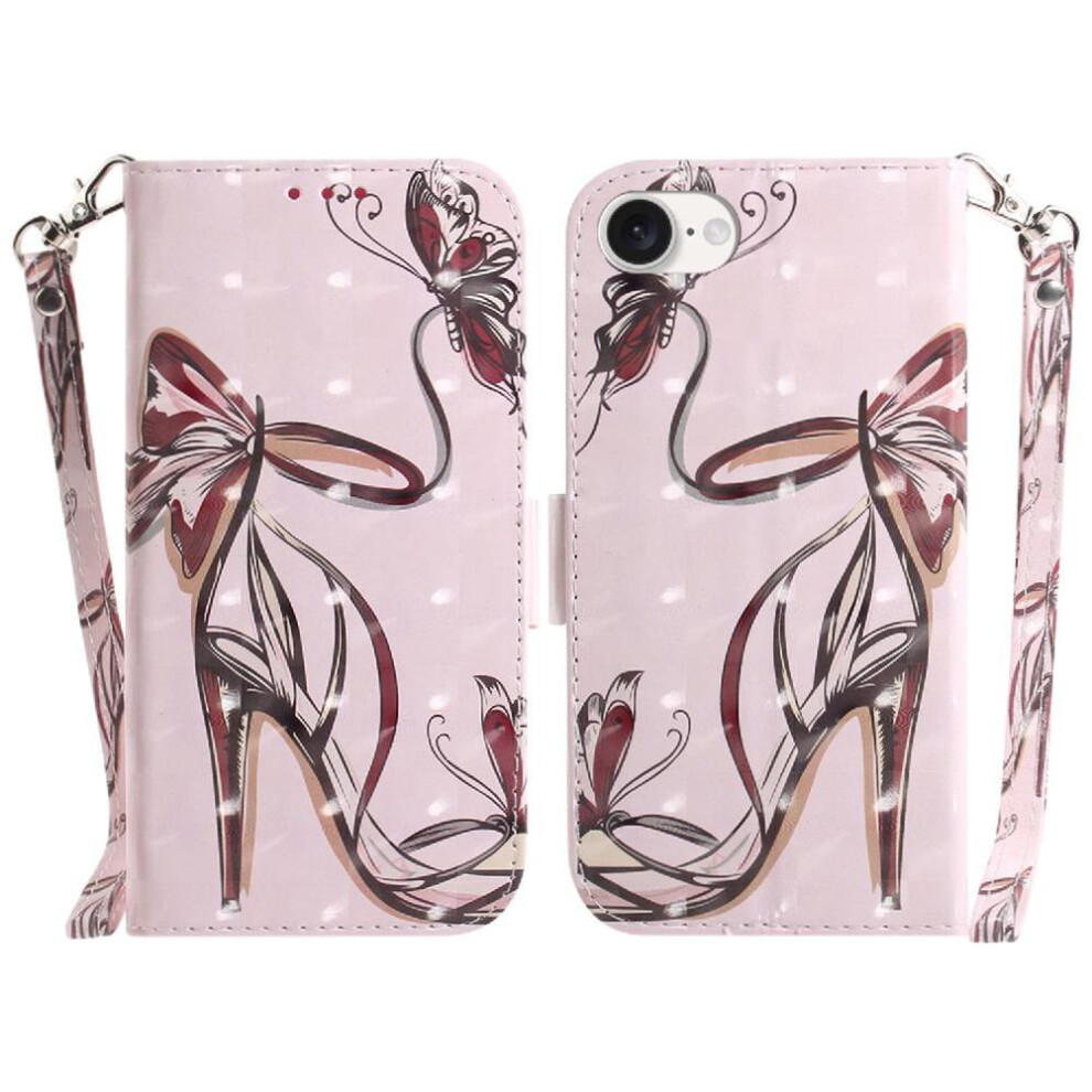 (C6) 3D Painted Protective Case For Iphone 16E Wallet Card Slots Lanyard Magnetic Closure Pu Leather 764549542833